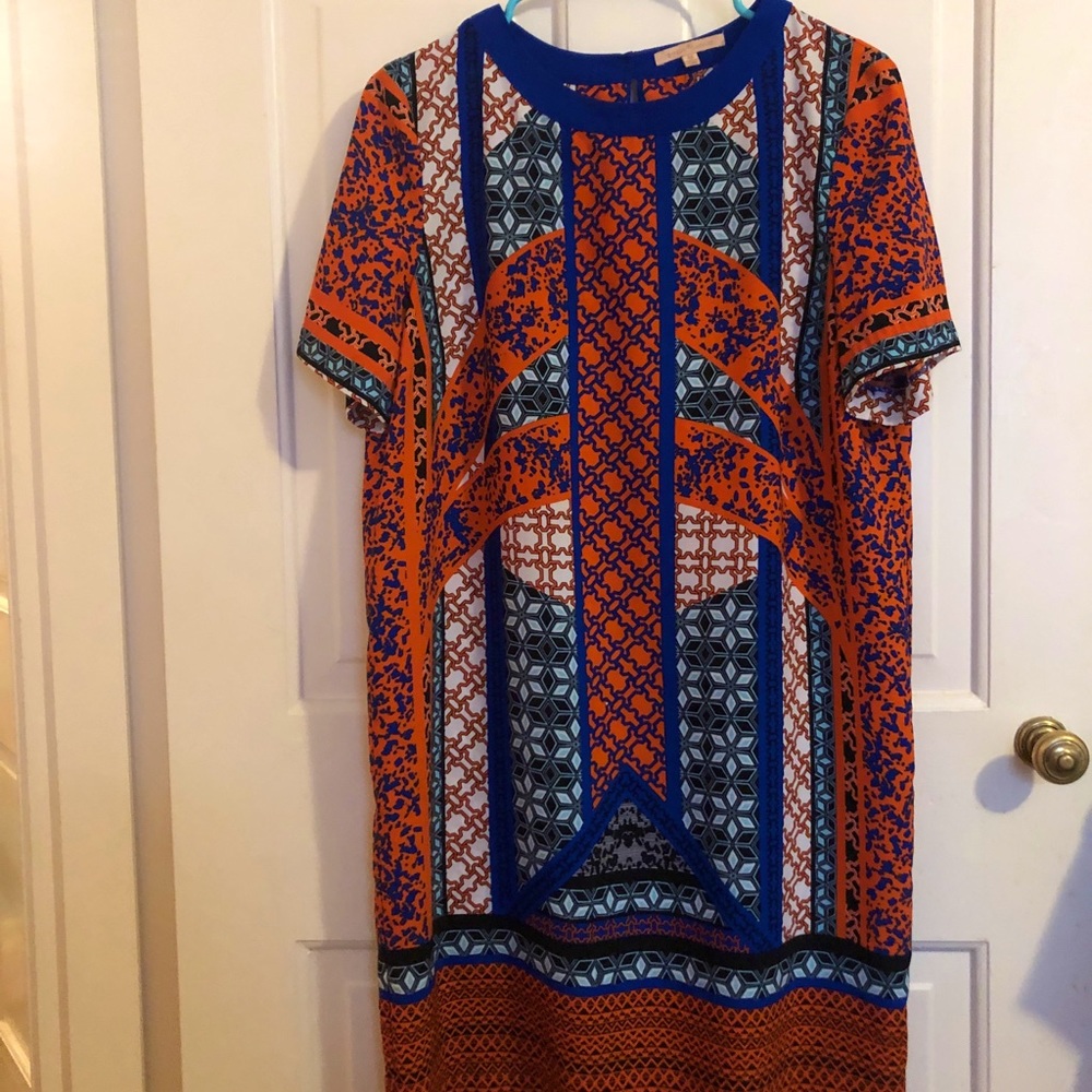 Gibson Latimer Orange and Blue Printed Dress Size M